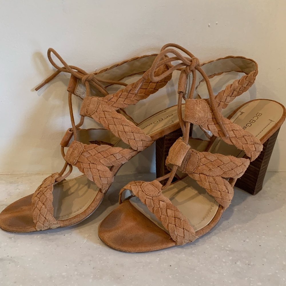 Suede braided lace up sandals